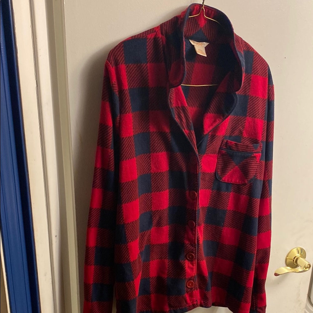 Red and Black Plaid Button-Up Pyjama Top